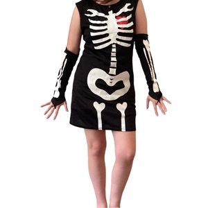 Skeleton Dress and Gloves Halloween Costume